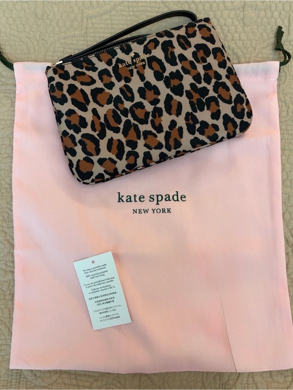 Kate Spade Chelsea Leopard Print Medium Wristlet in Black, Brown & Cream NWT